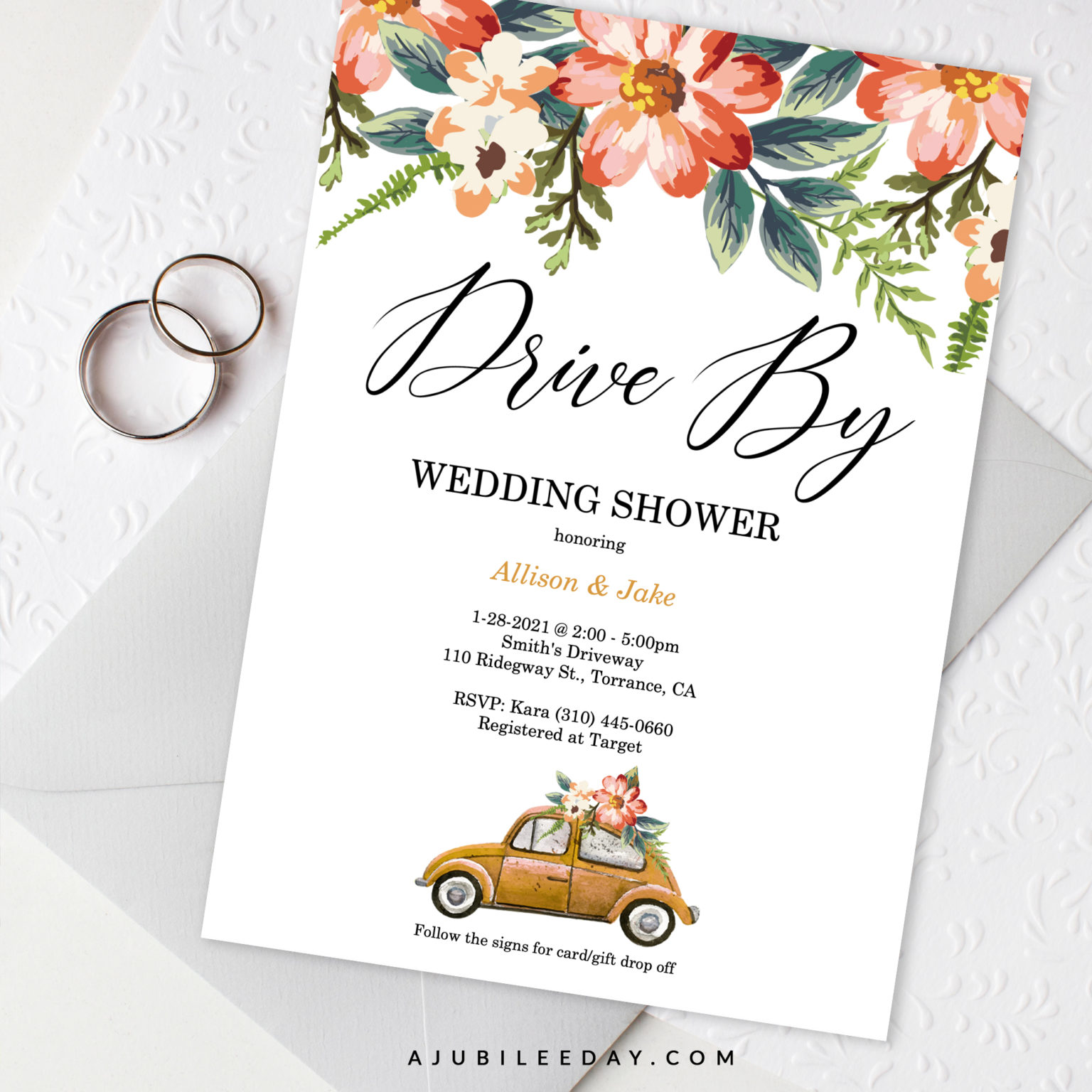 Drive By Floral Shower Invite A Jubilee Day